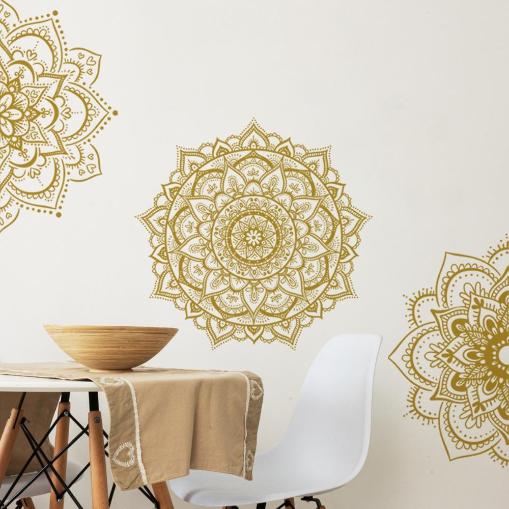 4 ks Zlatá Boho Mandala Samolepka na zeď PVC Samolepky na zeď Dekor Poloviční Mandala Nástěnná nálepka Ložnice