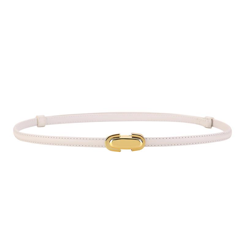 Meier Adjustable women s top grain leather belt with gold buckle detail белый
