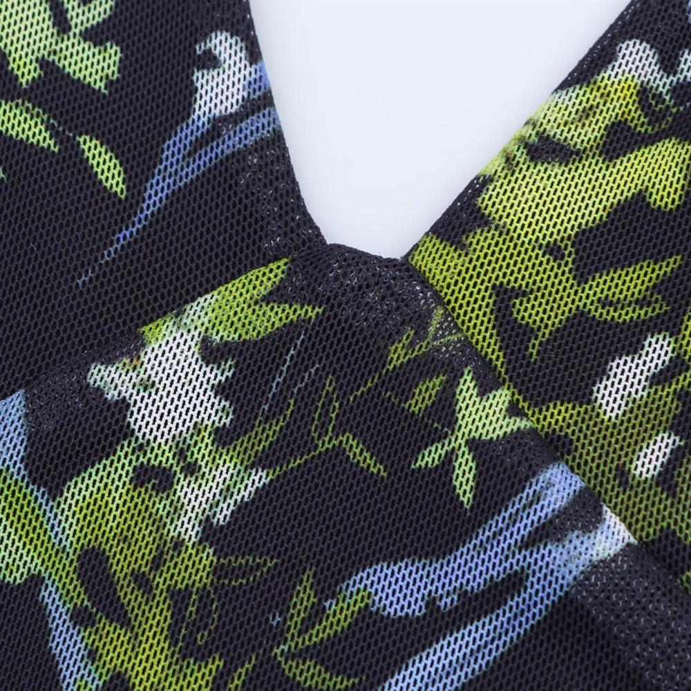 2025 Spring/Summer Women's Slimming Floral Silk V-Neck Sleeveless Dress