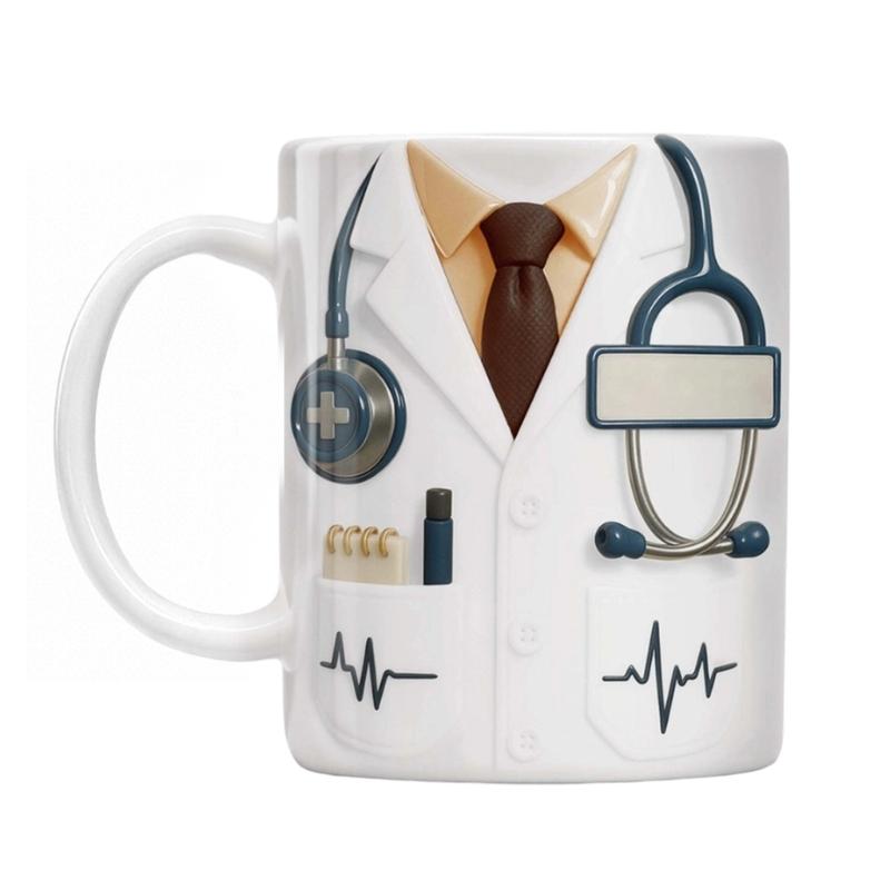 Personaliseer Keramische Koffiemok met Doktersnaam met 3D Stethoscoop Hartslag Patroon Mok Cadeau voor Ziekenhuis Professionals