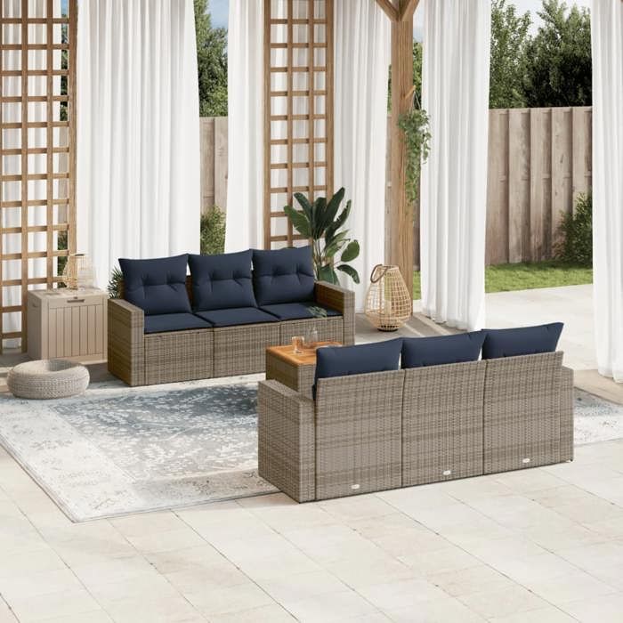 VidaXL Garden Lounge Set with Cushions 7 Pcs, Patio Sofas, Furniture Set, Outdoor Terrace Furniture, Grey 3256348