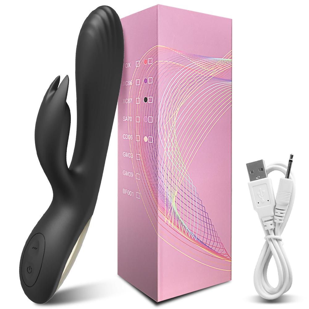 Kraftig G Spot Rabbit Vibrator Klitoris Nippel Dual Stimulator Massasjeapparat 2 i 1 Dildo Sexleketøy Handle Voksenvarer for kvinner