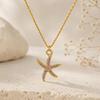 Women's 18K Gold Plated Stainless Steel Necklace with Zircon Inlaid Starfish - European and American Ocean Style
