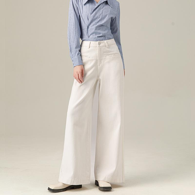 

Xinge Women s Autumn Linen Wide-Leg Jeans: High-Waisted, Slightly Flared, Floor-Length; Ideal for Pear-Shaped Figures. 32 білий