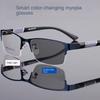 3Pcs Men'S Vintage Business Photochromic Myopia Glasses Half Frame Metal Blue Light Blocking Eyewear Classic Uv Shade Sunglasses