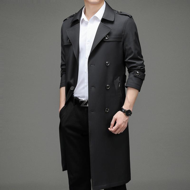 

Пальто тренч средней длины с воротником пиджачного типа для мужчин, весенне-осеннее, деловое кэжуал 4XL чёрный