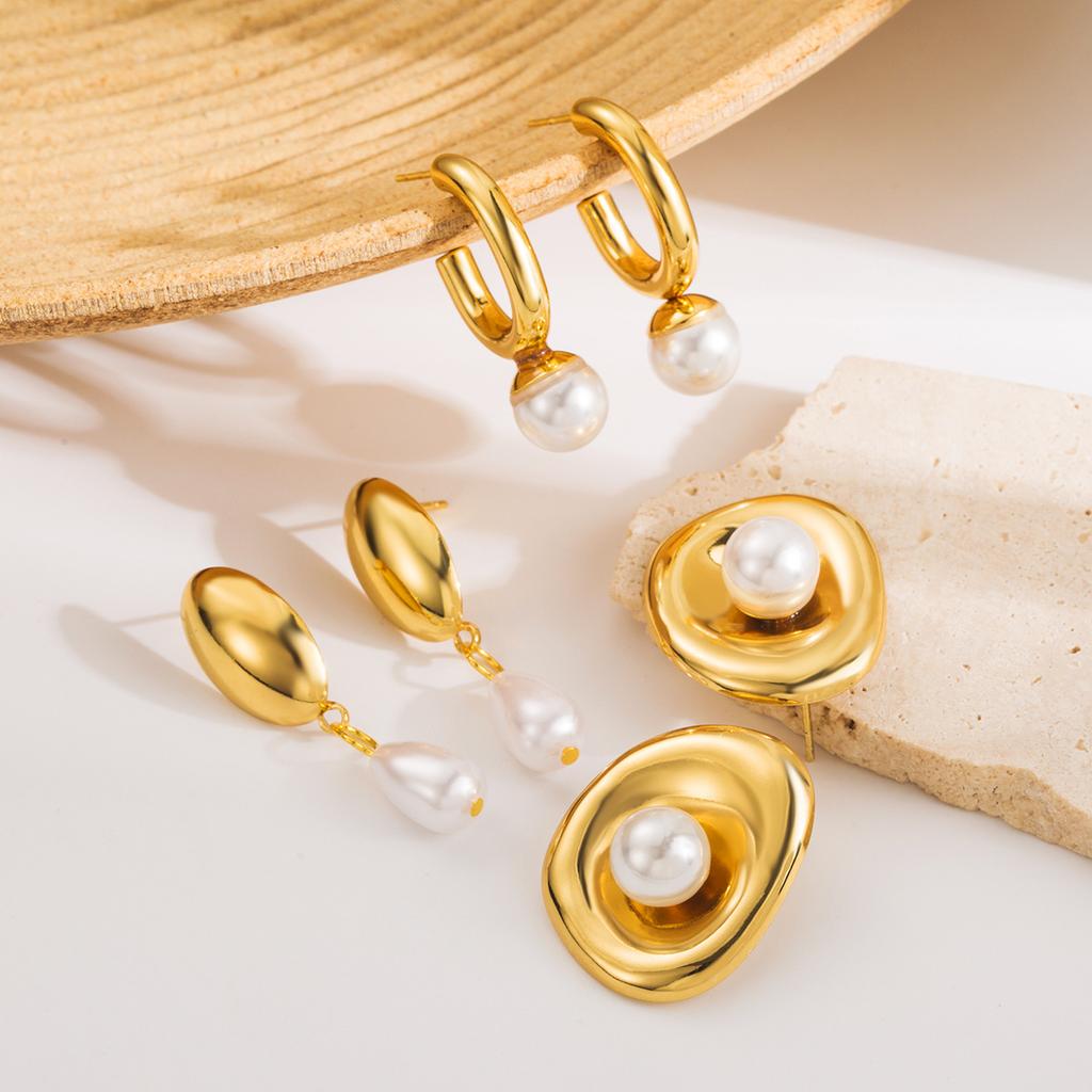 European American Ins Style French Pearl Earrings For Women High Grade Ear Drops Simple Stainless Steel Vintage Stud Earrings