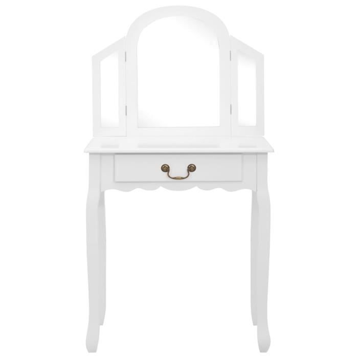 VidaXL Coiffeuse et tabouret Blanc 65x36x128 cm Bois de paulownia MDF