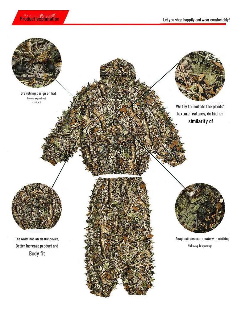 3D Bionic Maple Leaf Ghillie Suit for Bird Watching and Photography - Camouflage Cloak for Adults and Children