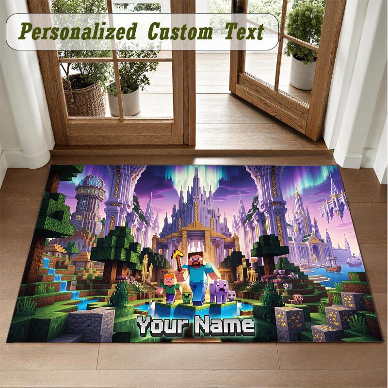 Crystal Velvet Square Rug Custom NameMinecraft Pattern Non Slip Home Floor Decor Rug