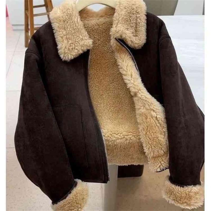 Lapel Fur One-piece Faux Fur Coat for Women Autumn Winter New Warm Thick Lamb Wool Versatile Jacket Top Fashion Outerwear