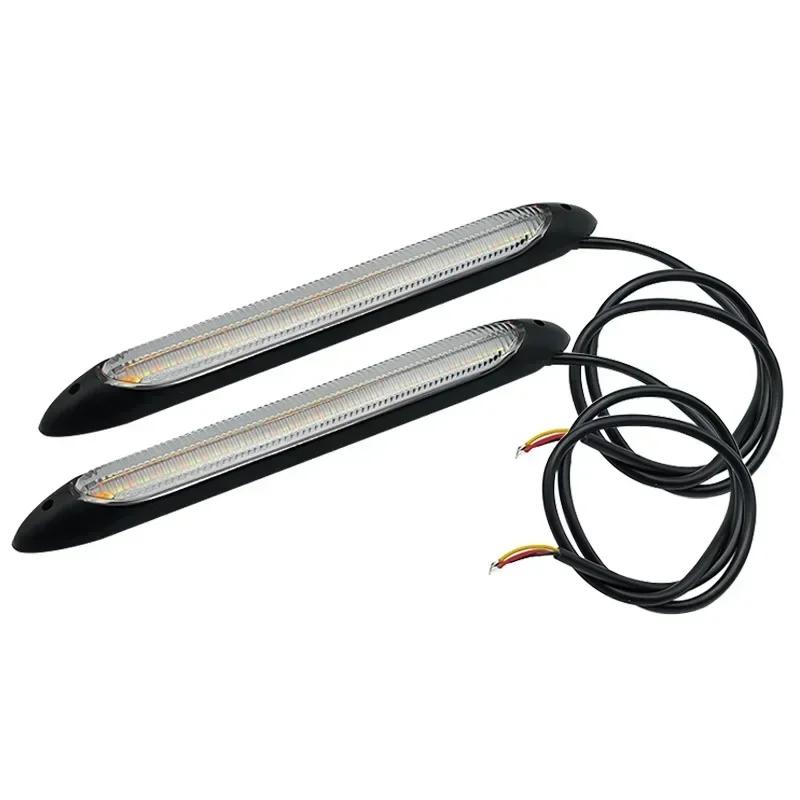 Waterproof LED Daytime Running Lights - Universal 12V Car DRL with Sequential Back Signal & Yellow Day Flow Lighting