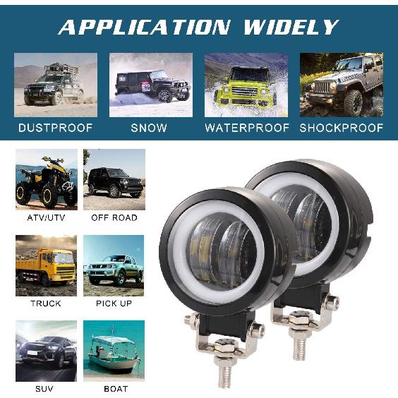 Kairiyard 3Inch LED Motorcycle Driving Lights 60W 6000K Auxiliary Spotlights With DRL/Angel Eye Off Road Light Pod 6000Lm LED Fog Work Light For