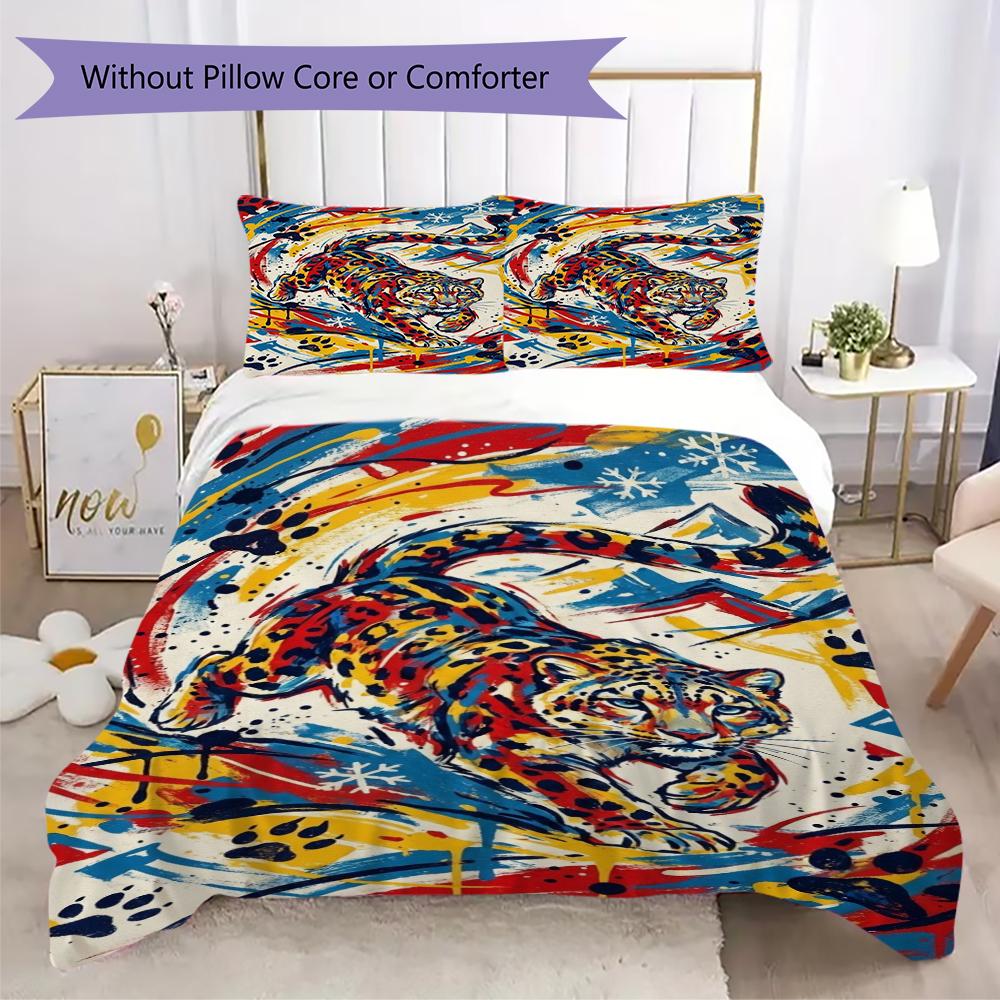 Snow Leopard Animal Pattern Bedding uilt Set uilt Cover Pillowcase Home Decoration Birthday Gift (1 * duvet cover + 2 * pillowcase without core)111