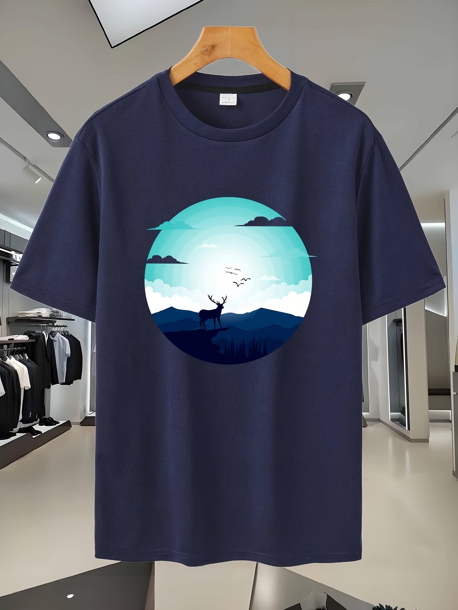 Breathable Mesh Short-Sleeve T-shirt - Majestic Mountain Deer Print S