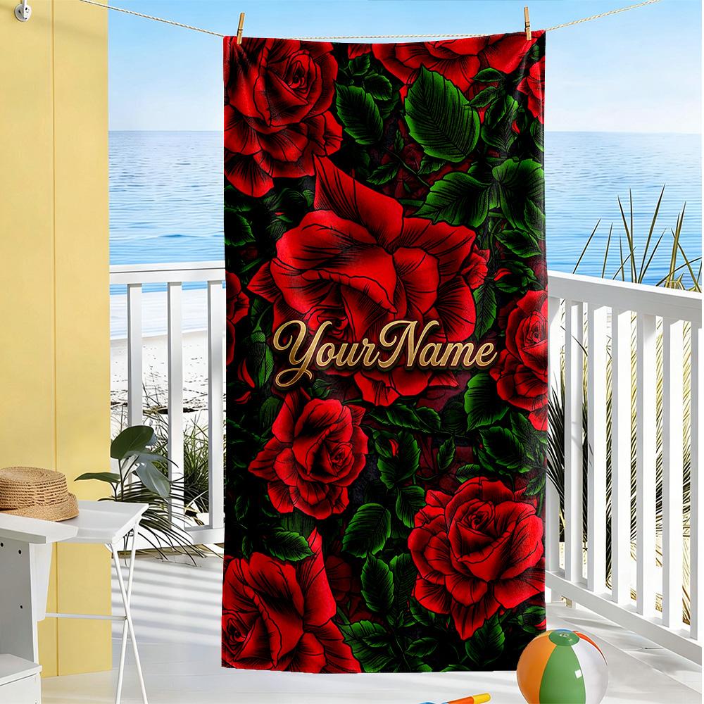Rose Customize Your Name Beach Towel Soft Durable Quick-Dry Suitable for Sports Travel Swimming Yoga Bathroom Beach And Pool