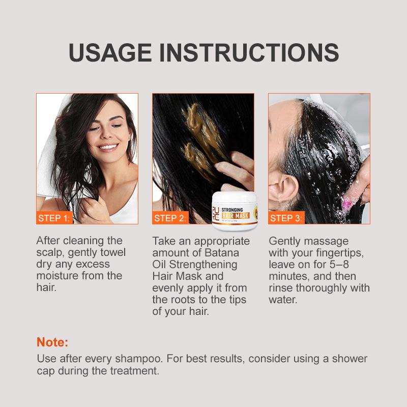 PURC Masque capillaire à l'huile de Batana Renforcement des racines des cheveux Lissage Nourrissant Réparation Frisottis abîmés Traitement des cheveux Soins capillaires
