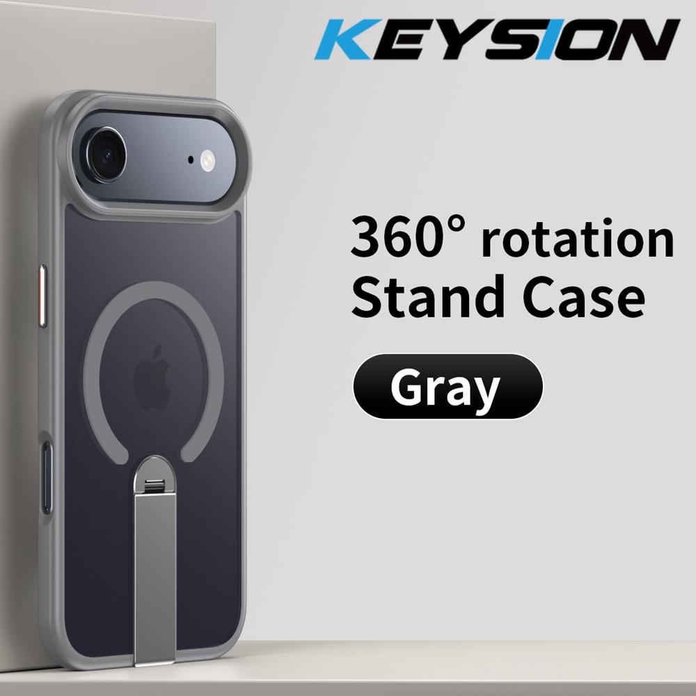 KEYSION 360 Hidden Metal Stand Magnetic Case for Magsafe for iPhone 17 Pro Max Air Transparent Matte Shockproof Phone Back Cover