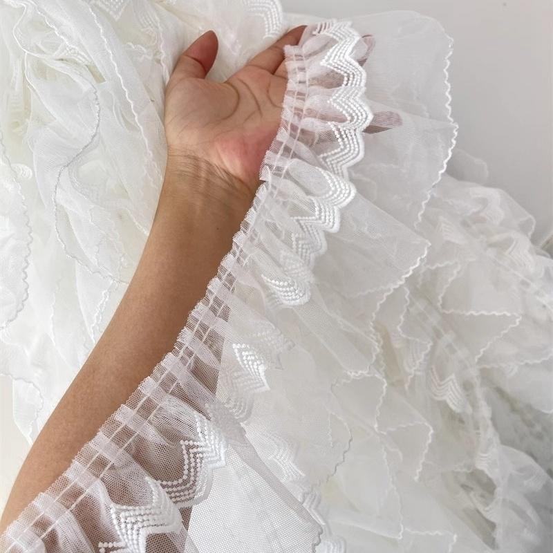 2025 New White Embroidered Double Tulle Lace DIY Clothes Cuff Neckline Long Skirt Hem Curtain Edge Sewing Factory Supply Renda