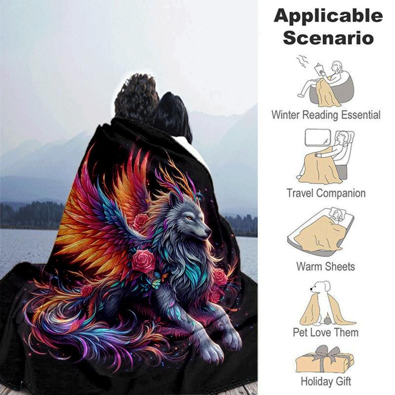 1pc Wolf Printing Lightweight Flannel Blanket, Comfortable and Warm Blanket, for Camping Sofa Bed and Couch Office, In All Seasons