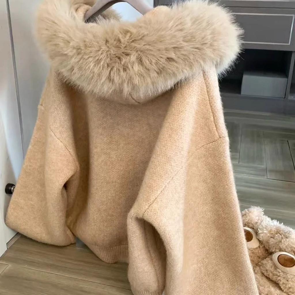 Big Collar Sweater Cardigan Jacket for Women Autumn Winter Loose Fit Slimming Knit Sweater