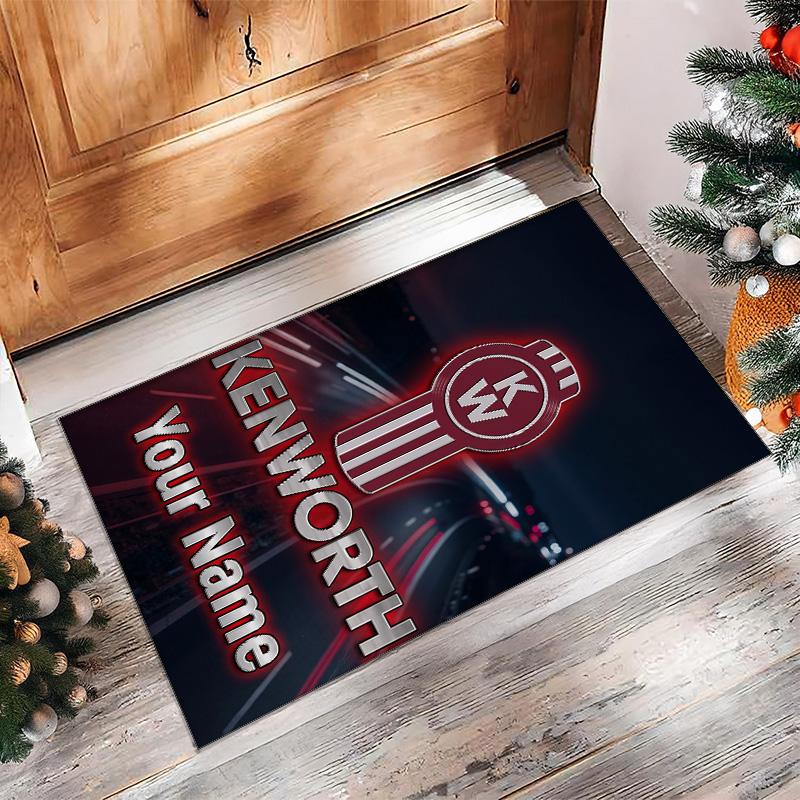 Kenworth Crystal Velvet Rug, Custom Name Text Personalized Non‑Slip Floor Mat for Home Decor Gift