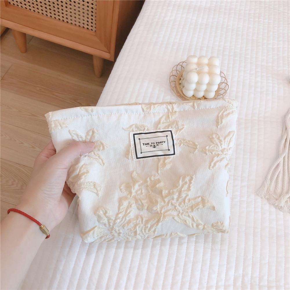 76 Canvas Makeup Cosmetic Bag Travel Organizer Embossing Flower Pattern Toiletry Travel Bag