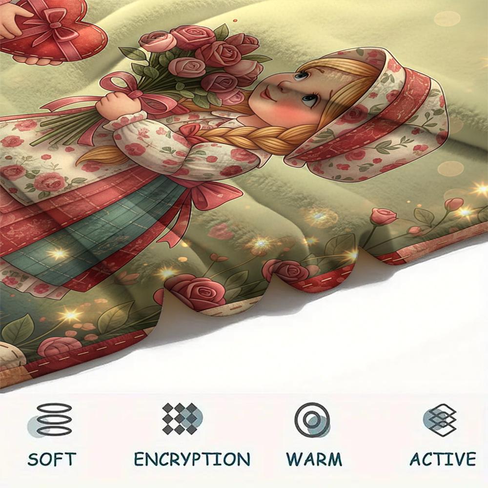 1 Stück Valentinstag Druck Flanelldecke, Hohe Qualität, Bequem für Alle Jahreszeiten, Heimdekoration, Perfekt für Weihnachten, Geburtstagsgeschenk
