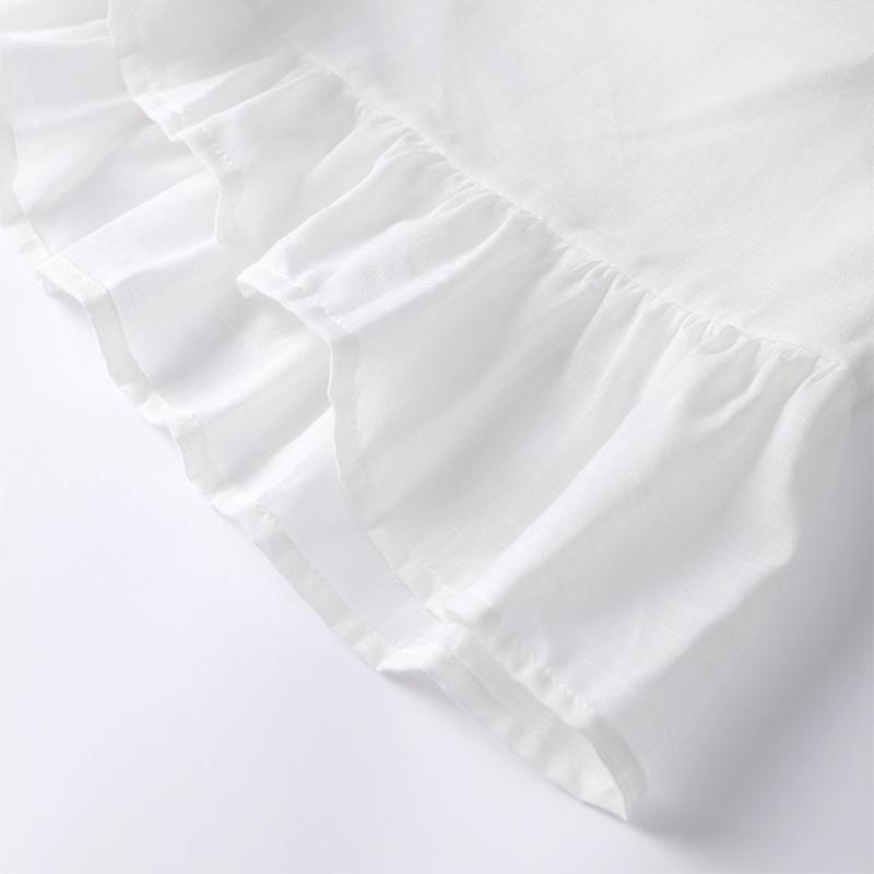 Damen Freizeit Baumwolle Leinen Rüschen Shorts Anzüge Langarm Kordelzug Leinen Pullover 2-teiliges Set Sommer Damen Strand Outfit Bluse