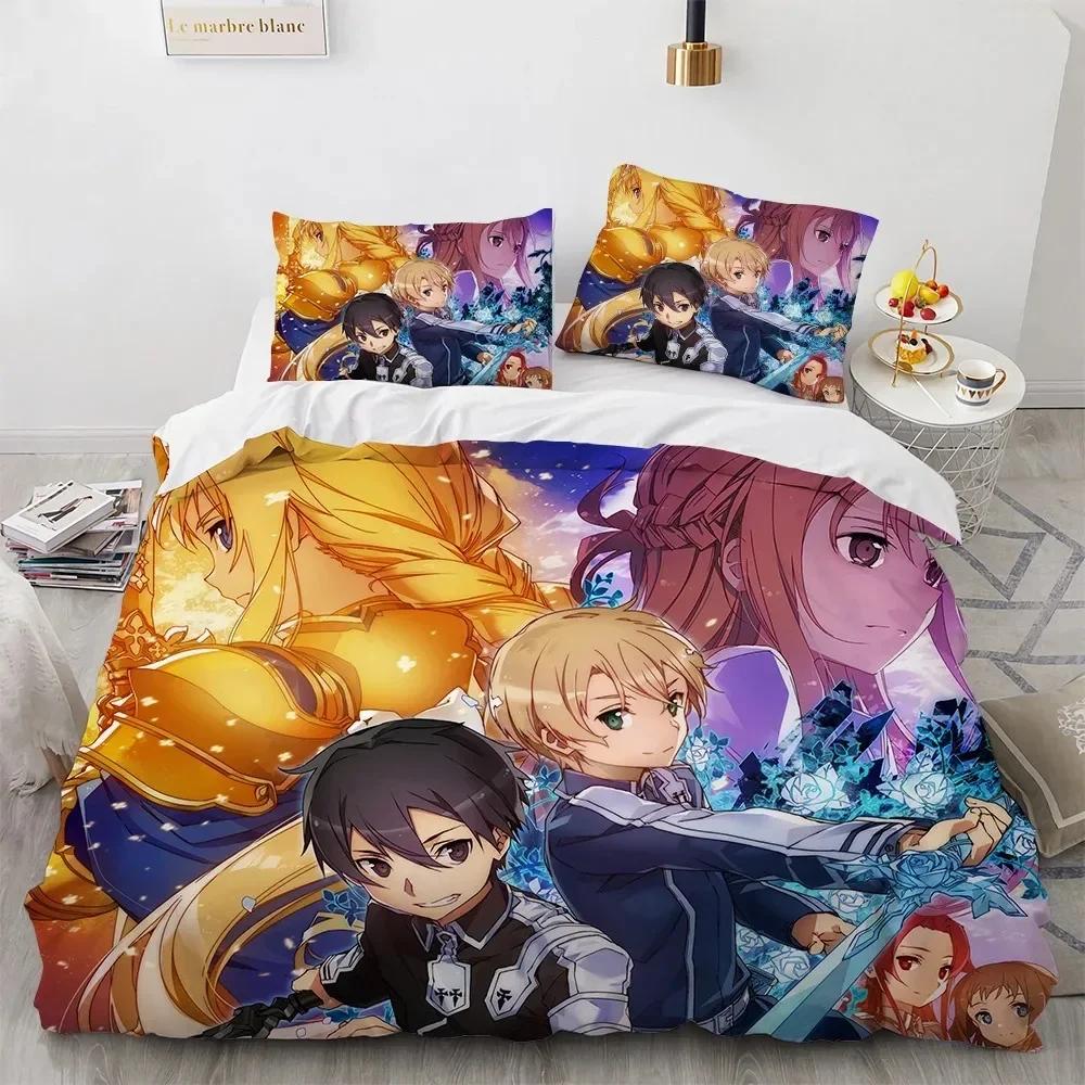 Sword Art Online Bedding Set Printed Bed Set With Pillowcase Duvet Cover Soft Single Double Queen Super King Size Adults Kids
