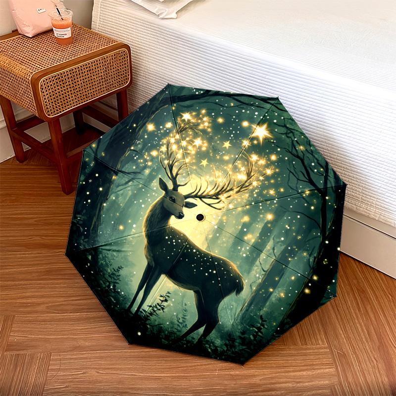 1 PC Automatic Folding Umbrella - Forest Deer Pattern, Portable & Foldable Design with 8 Ribs, Christmas Birthday Gifts