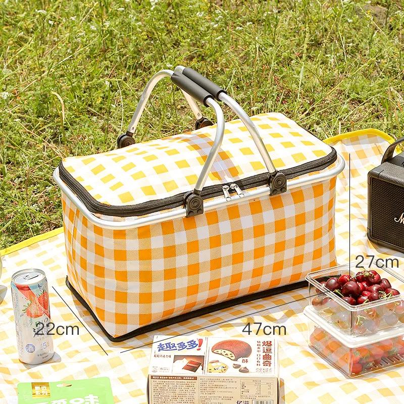 

Outdoor Picnic Basket Large Capacity Foldable with Aluminum Foil and Metal Frame Essential Thermal Insulation Camping Lunch Bag жовтий