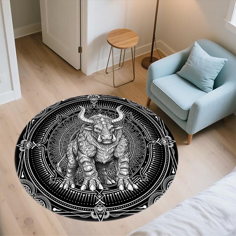 Black and White Monsters,Round Area Rug,Carpet Rug for Living Room Bedroom Sofa Playroom Decor,Non-slip Floor Mat