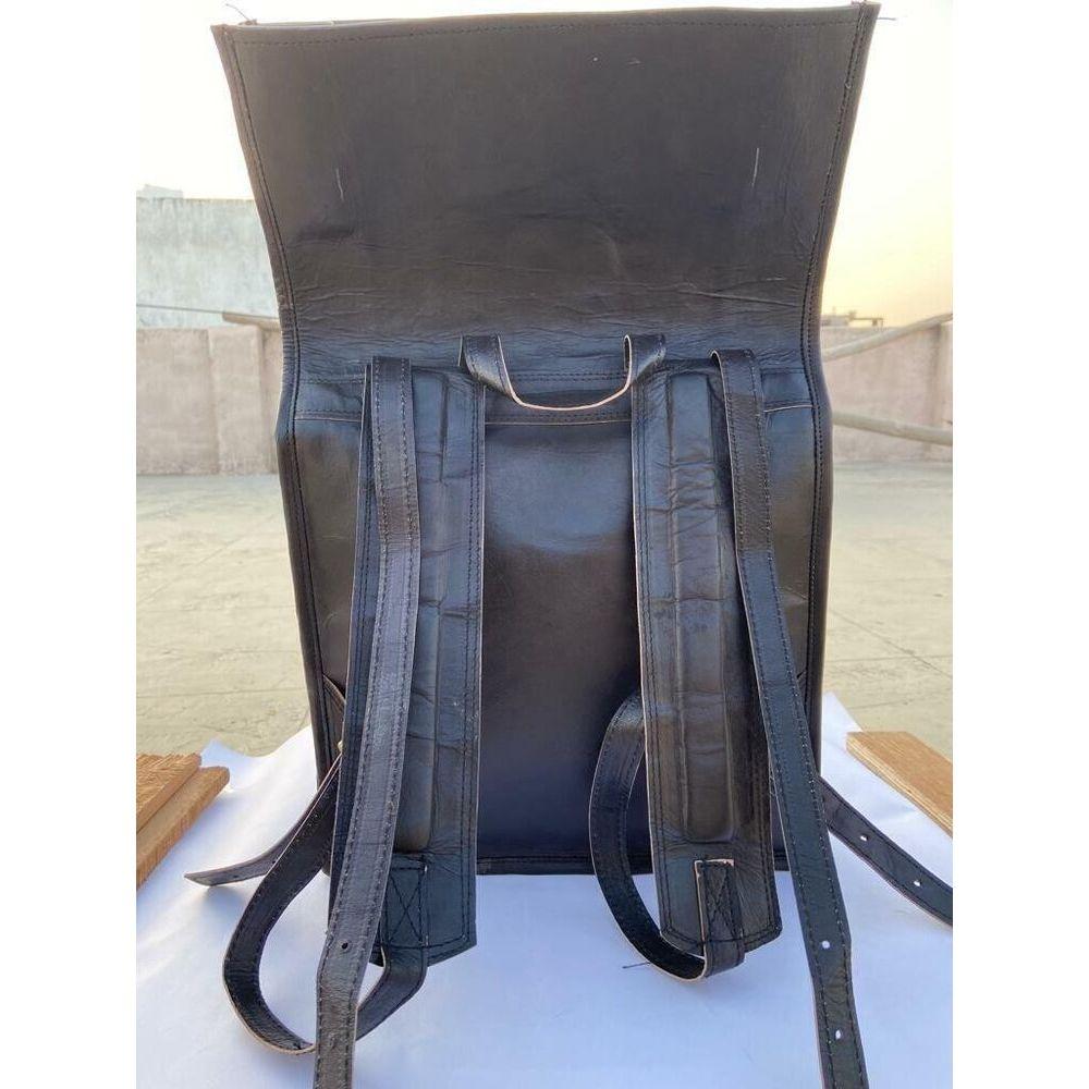 Men's Real Leather Backpack Laptop Bag Large Hiking Travel Camping Rucksack Roll