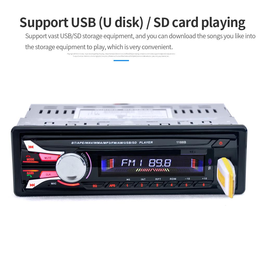 Car Radio Audio Stereo FM Aux Input Receiver SD USB MP3 Player In Dash Bluetooth 1 DIN Removable
