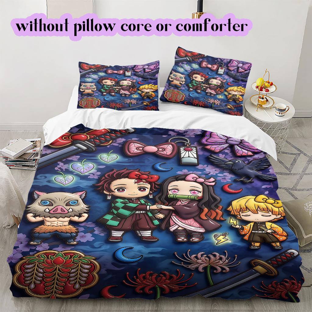 Demon Slayer Modern 3 Piece Anime Duvet Cover,Cartoon Printed Bedding Set,Cool Bedroom Decoration Comforter Cover for Kids_LIAN