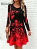 2026 Autumn Dresses Women Fashion New Long Sleeve Flowers Printed Dress Casual O-Neck Loose Women's A-Line Dresses Lady Vestidos