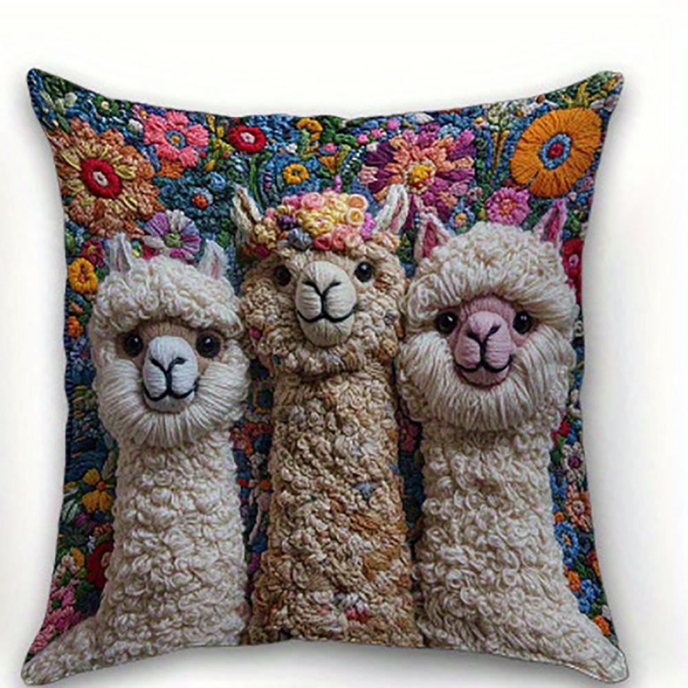 1/4Pcs Llama-Printed Floral Pillow Covers Sofa Cushion Cover Home Bedroom Room Decoration