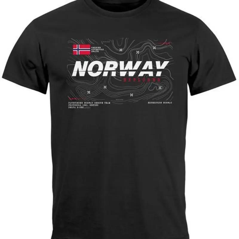 Men s T-Shirt Norway Print Shirt Flag Lettering Norway Explorer Adventure - Men s Summer Cotton Graphic Tee S разноцветный