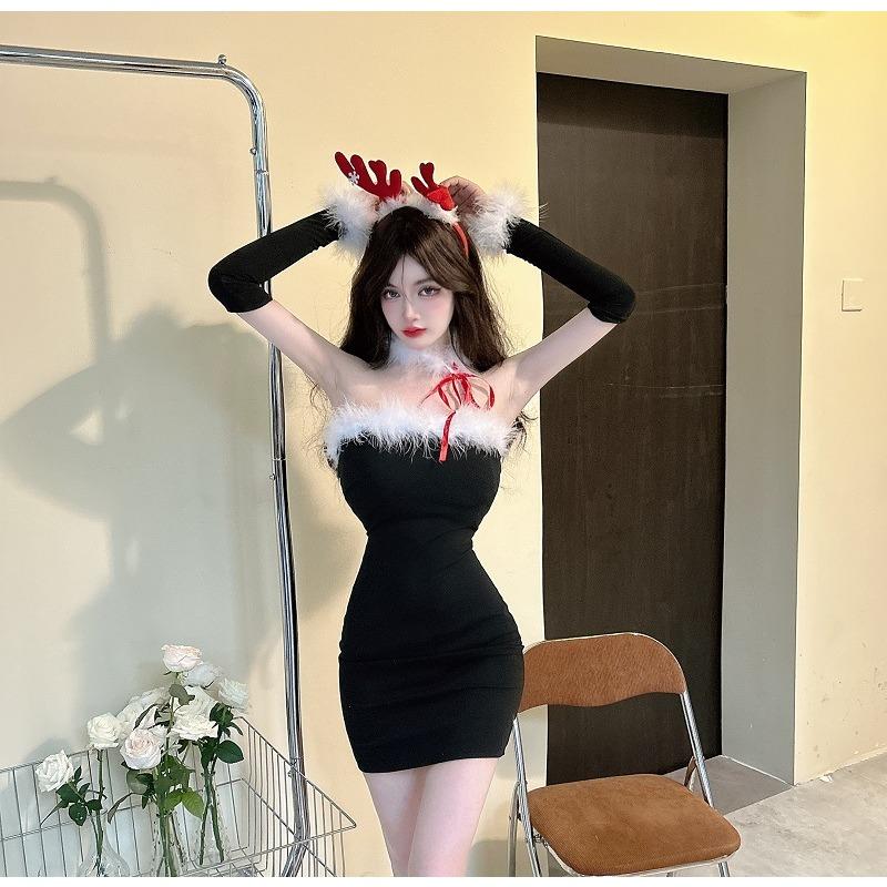 Pure Desire Style Sexy Christmas Clothing Dress Women's Autumn and Winter Suspender Skirt New Small Man Battle Coat Red Short Skirt