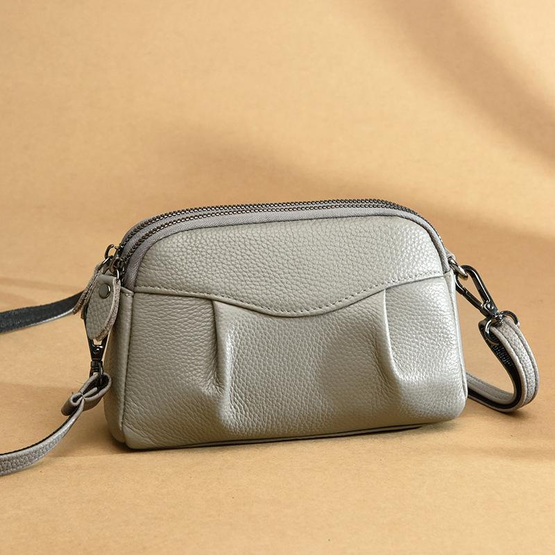 VIA ROMA Echt Leer Dames Tas Design Sense Koeienhuid Schoudertas Crossbody Tas grijze kleur