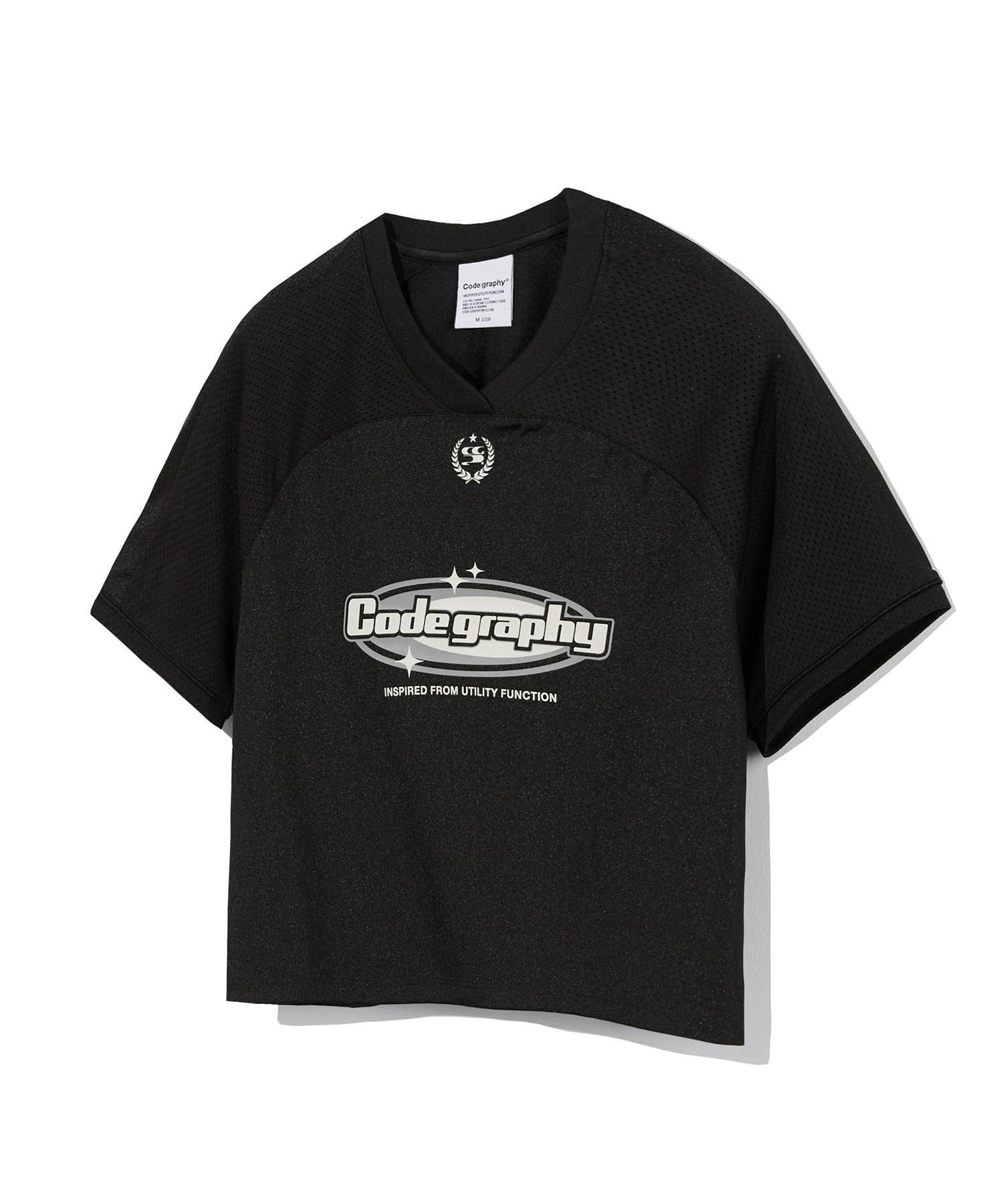 Code Graphy (Women) Mesh Shoulder Contrast Short Sleeve T-Shirt_Black Black/M