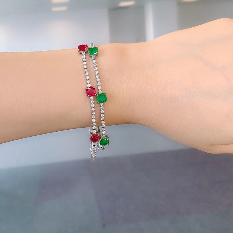 Jewelry Colored Treasure Simulation Emerald Pigeon Red Corundum Blue Spinel Bracelet Girls Gift
