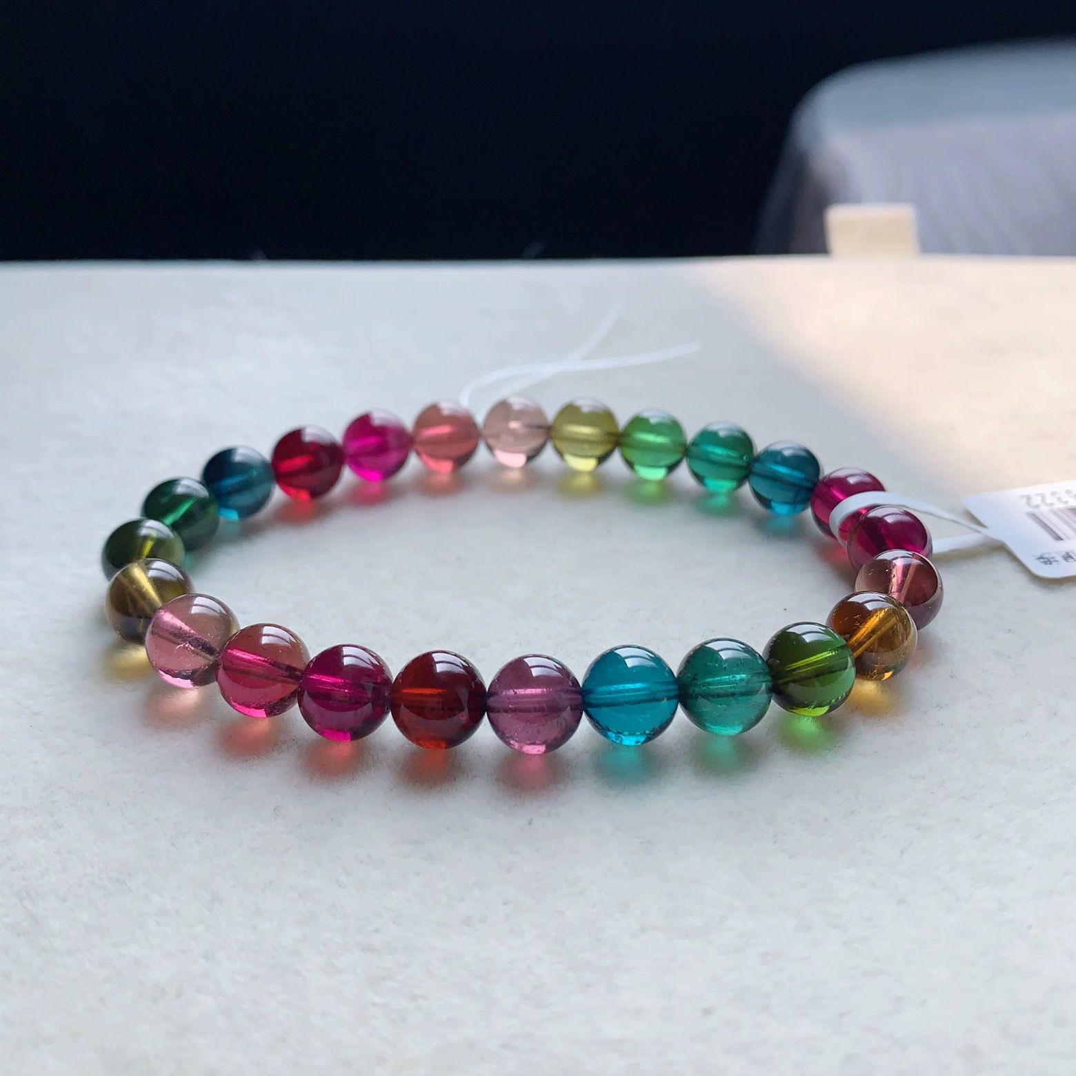 Natural Brazilian Tourmaline Rainbow Bracelet - Single Strand Hand Chain Gift for Couples Beads approx. 6mm браслета из турмалина