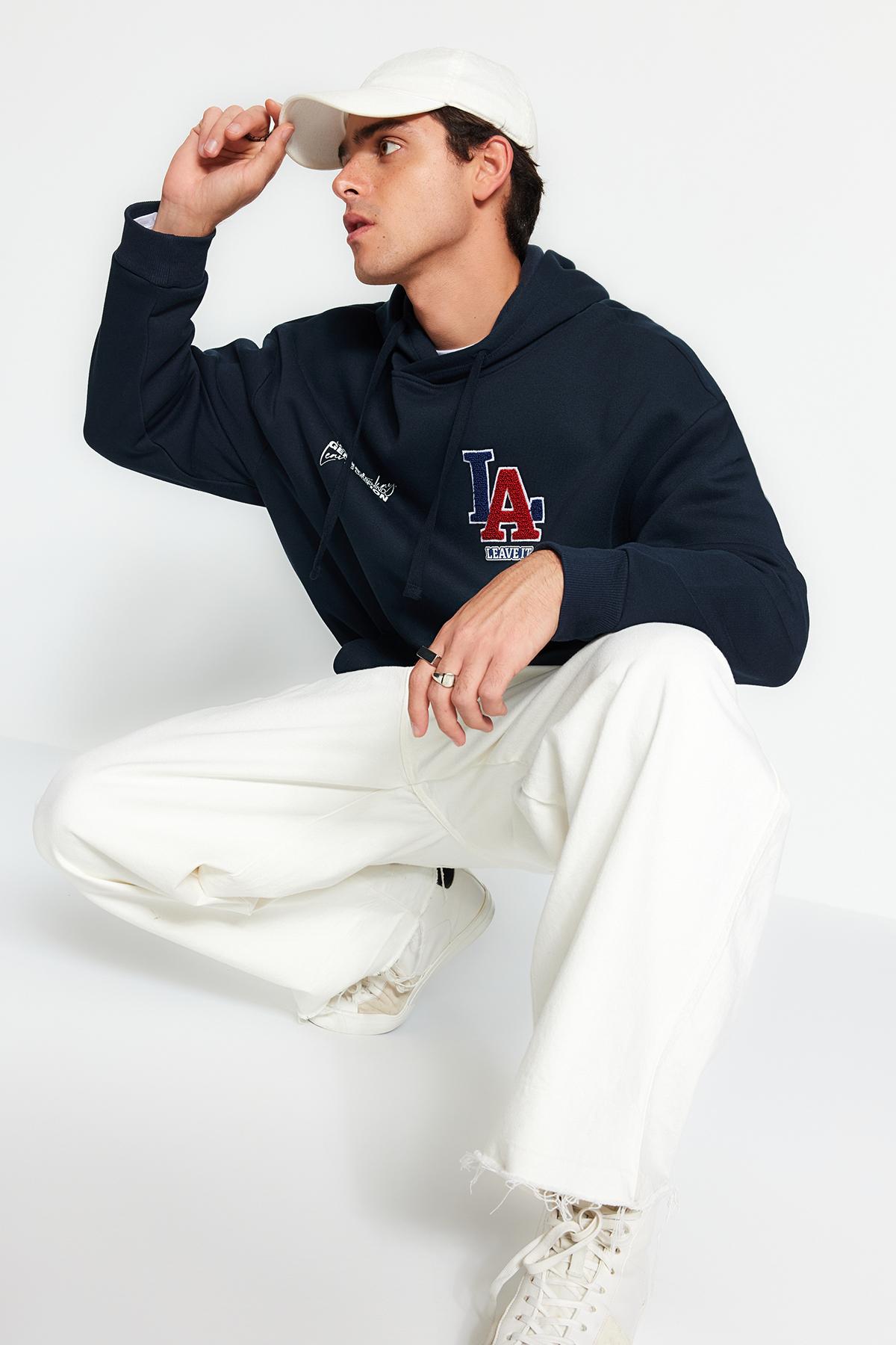 

Мужская хлопковая толстовка оверсайз с вышивкой темно-синего цвета TMNAW24SW00052..