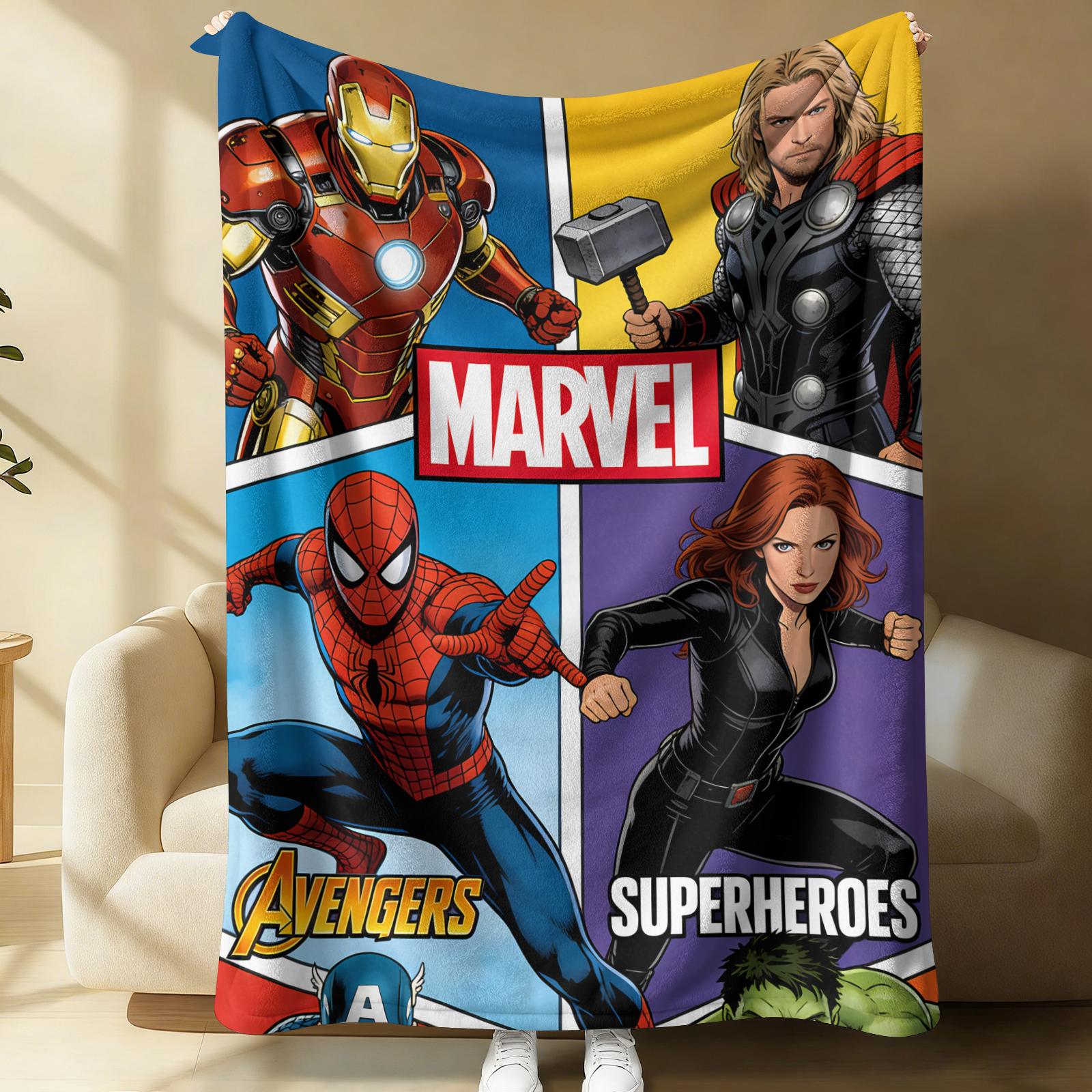 

Marvel 4-Panel Superhero Flannel Blanket 3D Print Lightweight Throw Soft Warm Fluffy Sofa Couch Bed Cover Nap Shawl Boys Gift 75cmx90cm