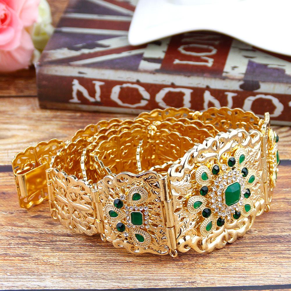 Gold Color Chic Belt Wedding Jewelry For Women Flower Crystal Waist Belt Chain Adjustable Length 2023