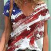 Summer V-neck 3D American Flag Printed Top Fashionable Casual Short Sleeved Women's T-shirts