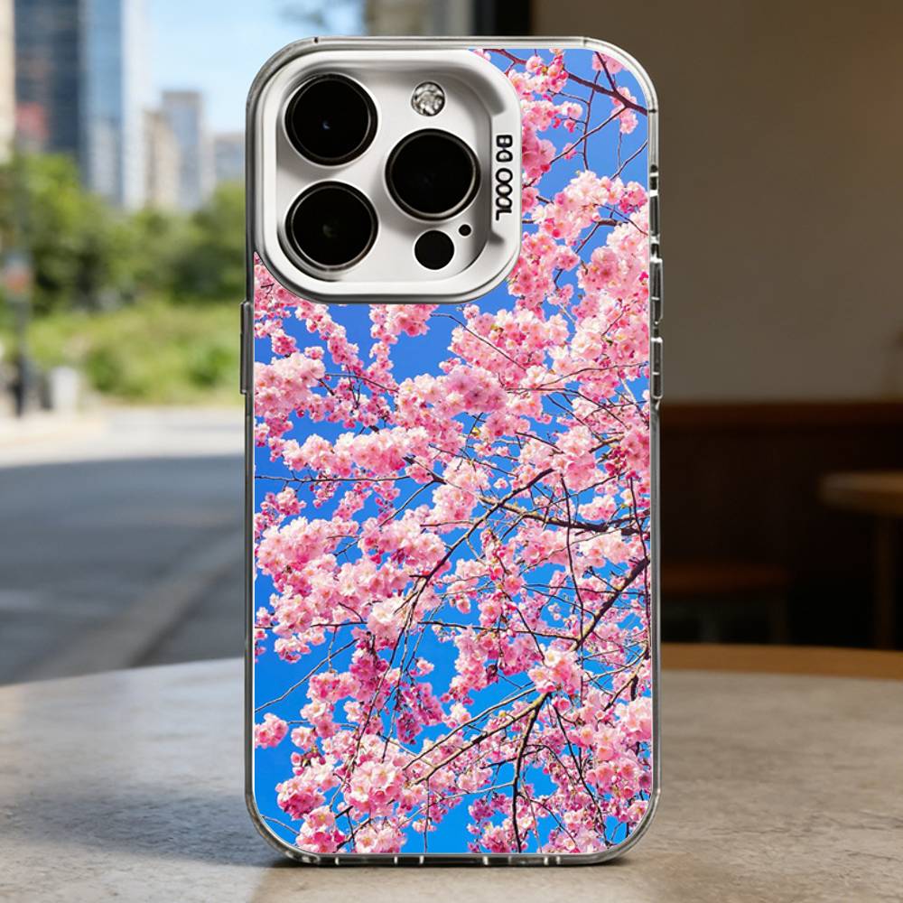 Pink Sakura White Shockproof Phone Case For iPhone 16,15,14,13,12,11,Pro,XS,Max,Plus,Mini,SE