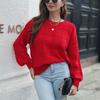 Women Loose Fit Long Sleeve Plaid Knit Sweater Autumn Winter